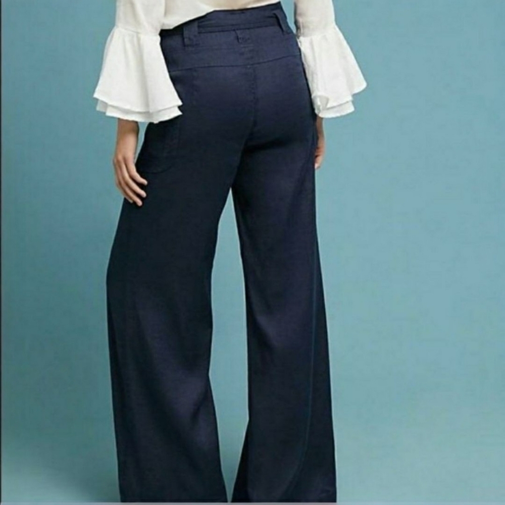 By Anthropologie High-Waist, Wide-Leg Black Linen Blend Pants, 31, Office, Boho - Picture 2 of 11